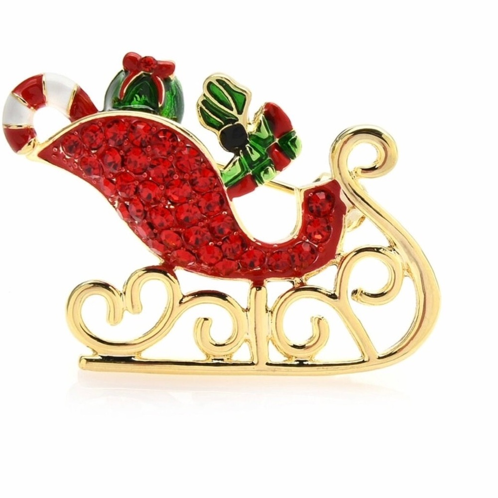 Rhinestone Sleigh Brooches For Women Taking Gifts Sleigh Christmas Brooch - Picture 1 of 3
